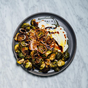 Brussels Sprouts With Pickled Shallots and Labneh