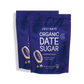 Two packages of Just Date Organic Date Sugar on a white background
