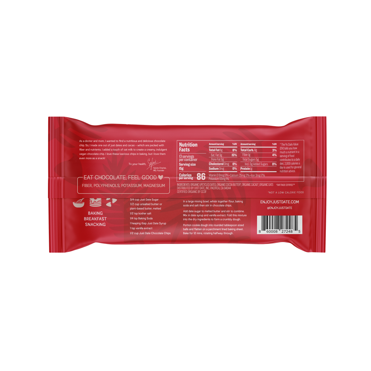 Just Date Organic Milk Chocolate Chips nutrition facts label