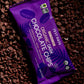 Purple package of organic dark chocolate chips on a bed of chocolate chips